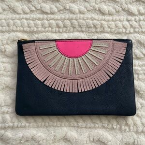 Fossil Leather Clutch with Pink Fringe Accent